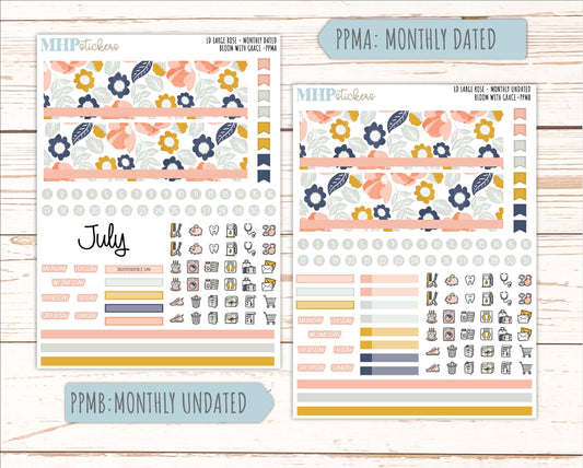 JULY 2026 Stickers for the Large Rose Laurel Denise Planner. "Bloom with Grace" || PP