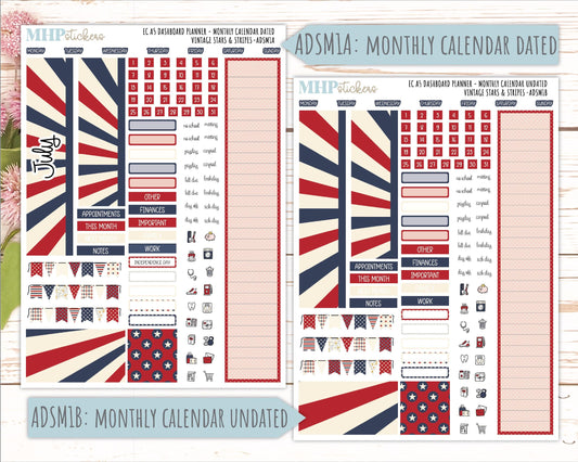 JULY Monthly Kit for A5 Erin Condren Dashboard Planners. 2026 Collection "Vintage Stars & Stripes" || ECADS