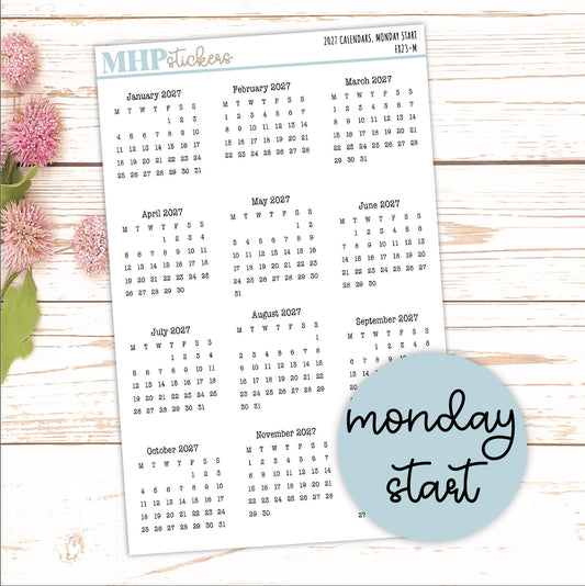 Small 2027 Calendar Stickers for Planners and Bullet Journals || F823