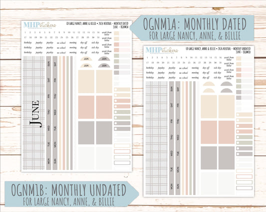 JUNE 2026 Neutral Collection Stickers for the Large Nancy, Anne, & Billie Laurel Denise Planners || OGN