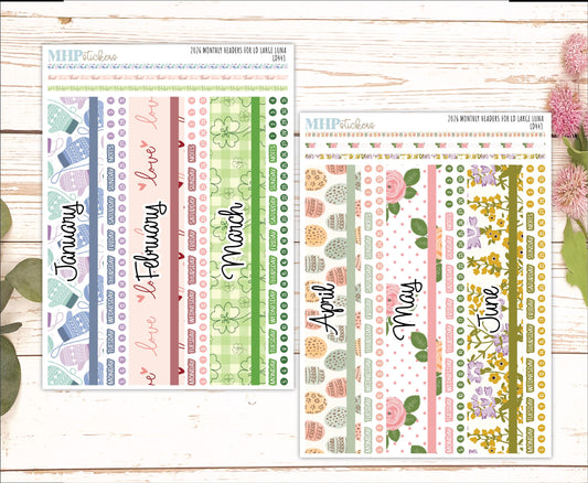 2026 Monthly Headers Set for the Large Luna Laurel Denise Planners || LD443