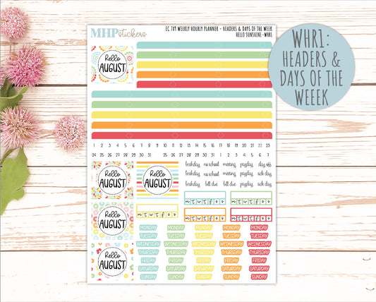 AUGUST Weekly Hourly Planning Kits for 7x9 Erin Condren Planners. 2026 Collection "Hello Sunshine" || ECWHR