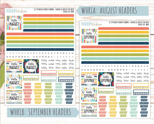 AUGUST & SEPTEMBER Weekly Hourly Planning Kits for 7x9 Erin Condren Planners. 2026 Collection "School Life" || ECWHR
