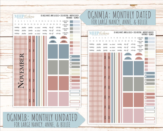 NOVEMBER 2026 Neutral Collection Stickers for the Large Nancy, Anne, & Billie Laurel Denise Planners || OGN