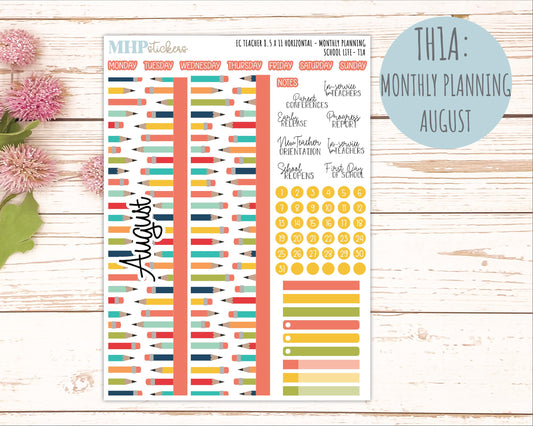 AUGUST & SEPTEMBER Stickers for Erin Condren Teacher Lesson Planner - Horizontal Layout. 2026 Collection "School Life" || ECTH
