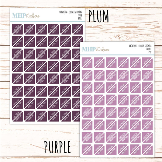 VACATION Corner Planner Stickers for Planners, Calendars, Bullet Journals, and Organizers. || F798