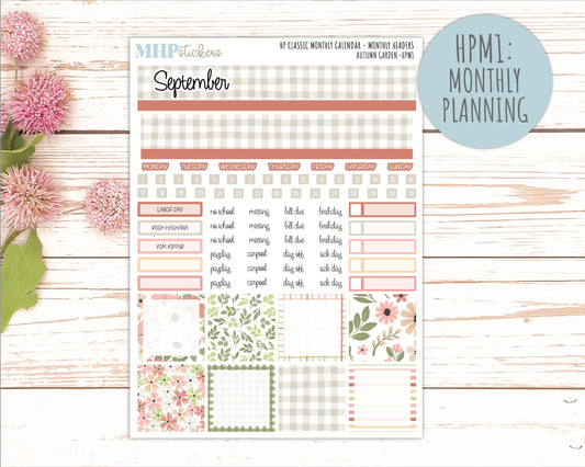 SEPTEMBER Stickers for Happy Planner Classic Horizontal Layout. 2026 Collection. "Autumn Garden" || HPH