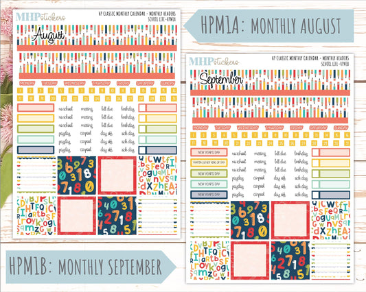 AUGUST & SEPTEMBER Stickers for Happy Planner Classic Horizontal Layout. 2026 Collection. "School Life || HPH