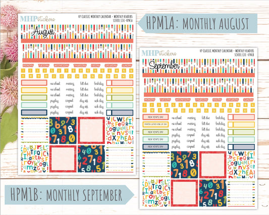 AUGUST & SEPTEMBER Stickers for Happy Planner Classic Dashboard Layout. 2026 Collection. "School Life" || HPD