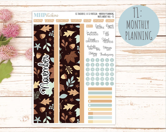 NOVEMBER Stickers for EC Teacher Lesson Planner - Vertical Layout. 2026 Collection "Nuts About Fall" || ECTV