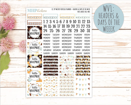 NOVEMBER Weekly Vertical Kits for 7x9 Erin Condren Planners. 2026 Collection "Nuts About Fall" || ECWV