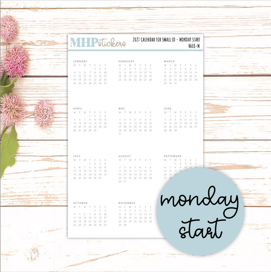2027 Calendar Stickers for Small Laurel Denise Planners || H608