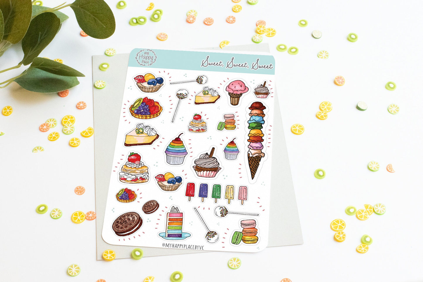 Desserts, Cupcakes, and Sweets Planner Sticker Sheet for Bullet Journal, College Planner, and Scrapbooking || HO906