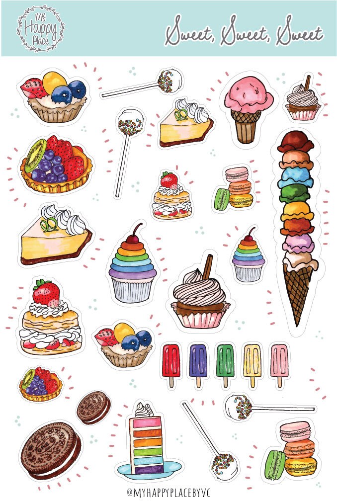 Desserts, Cupcakes, and Sweets Planner Sticker Sheet for Bullet Journal, College Planner, and Scrapbooking || HO906