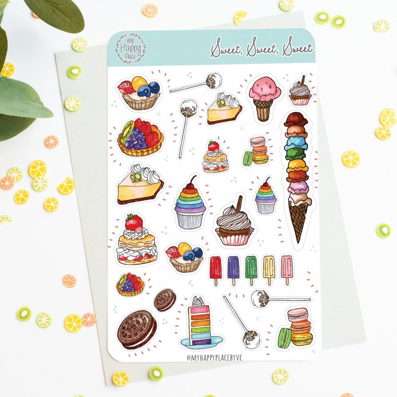 Desserts, Cupcakes, and Sweets Planner Sticker Sheet for Bullet Journal, College Planner, and Scrapbooking || HO906