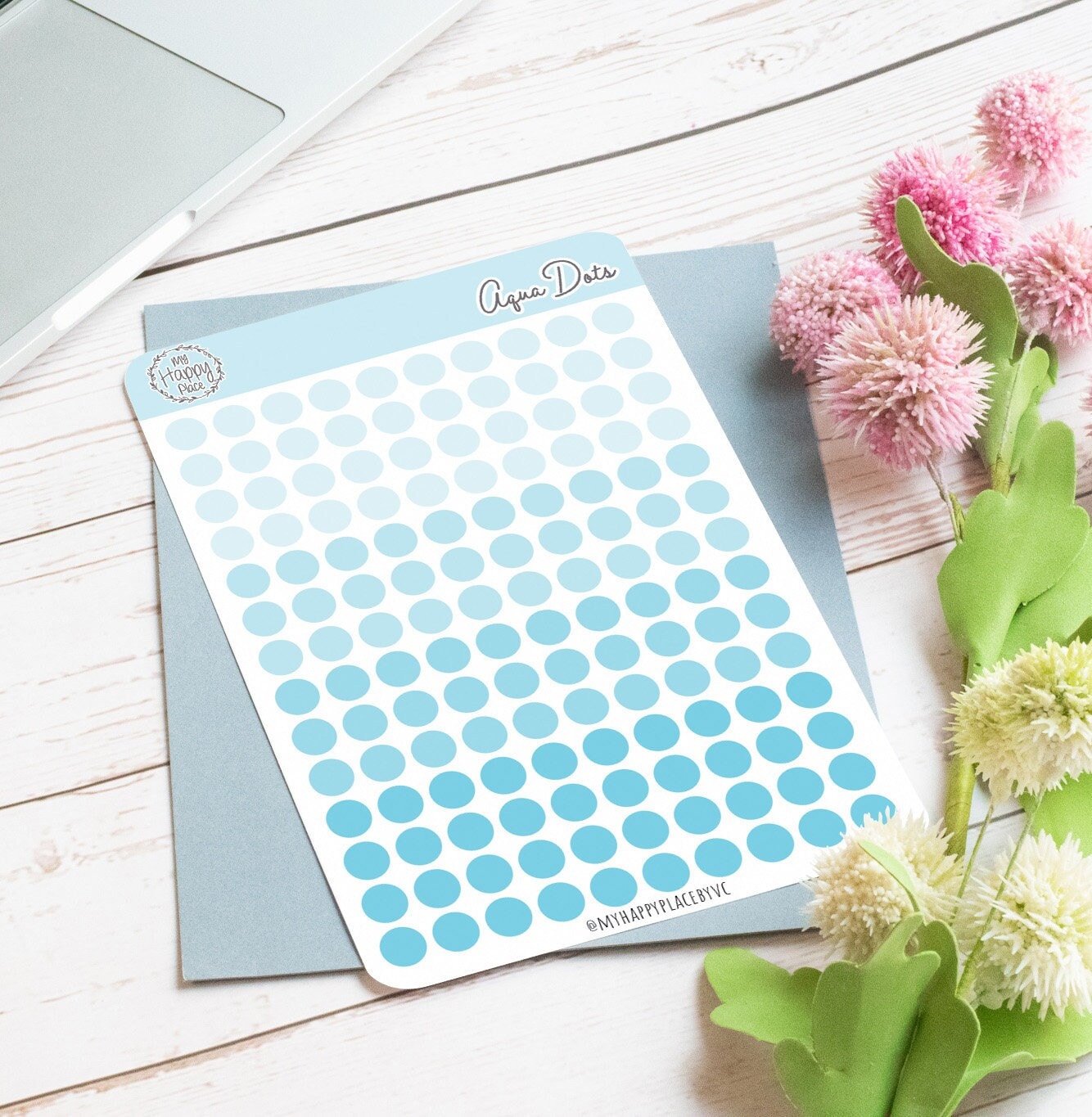 Aqua Dots Planner Stickers for Bullet Journals, Planners and College Planner Sticker || H511-AQA