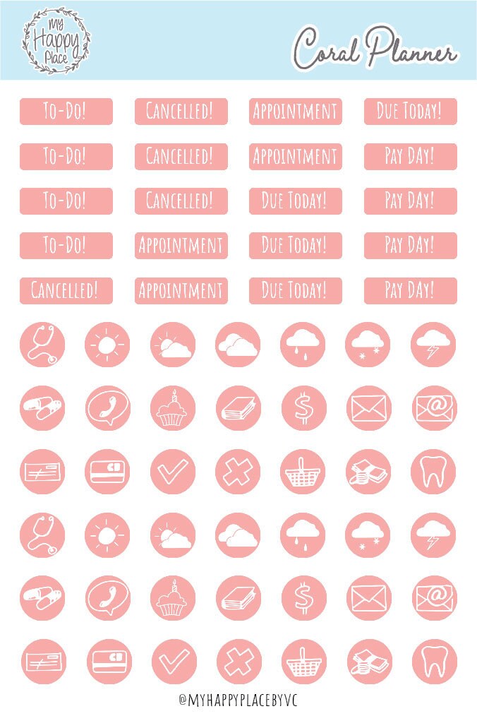 Coral Planner Stickers for Bullet Journals and Planners || H512-CRL