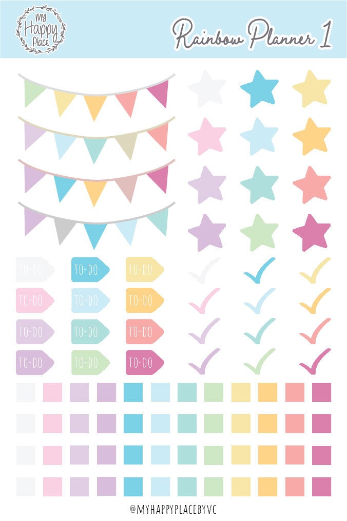 Rainbow Planner Stickers for Bullet Journals and Planners || H510-1