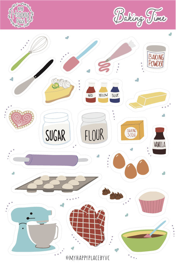 Baking Time Sticker Sheet. Planner Stickers for Bullet Journals, Calendars, and Scrapbooking. College Planner Stickers || HO920