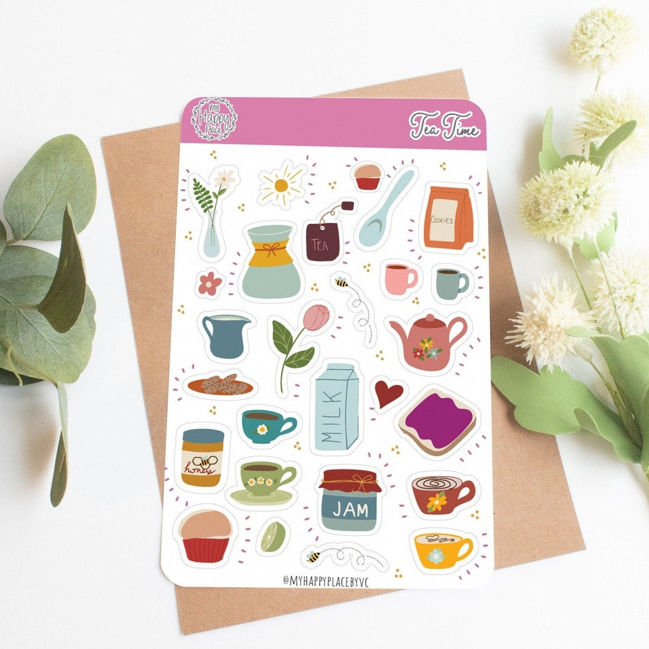 Tea Time Sticker Sheet. Tea & Coffee Planner Stickers for Bullet Journals, Card Making, and Scrapbooking || HO914
