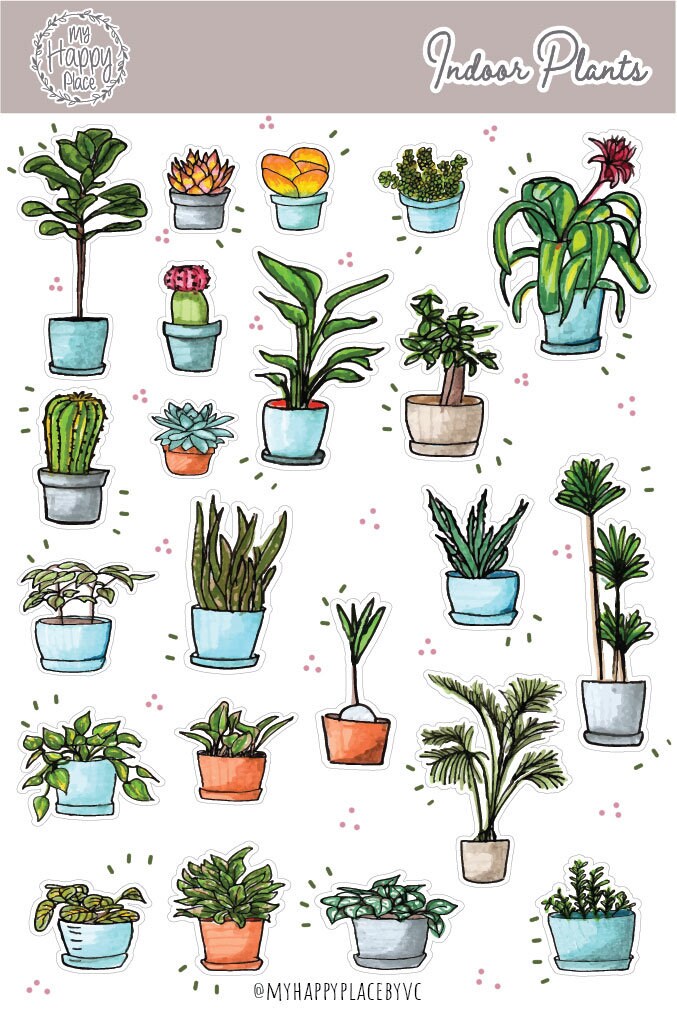 Indoor Plants Stickers Sheet. Succulent and Potted Plants Stickers. Planner Stickers for Bullet Journals and College Planner || HO912