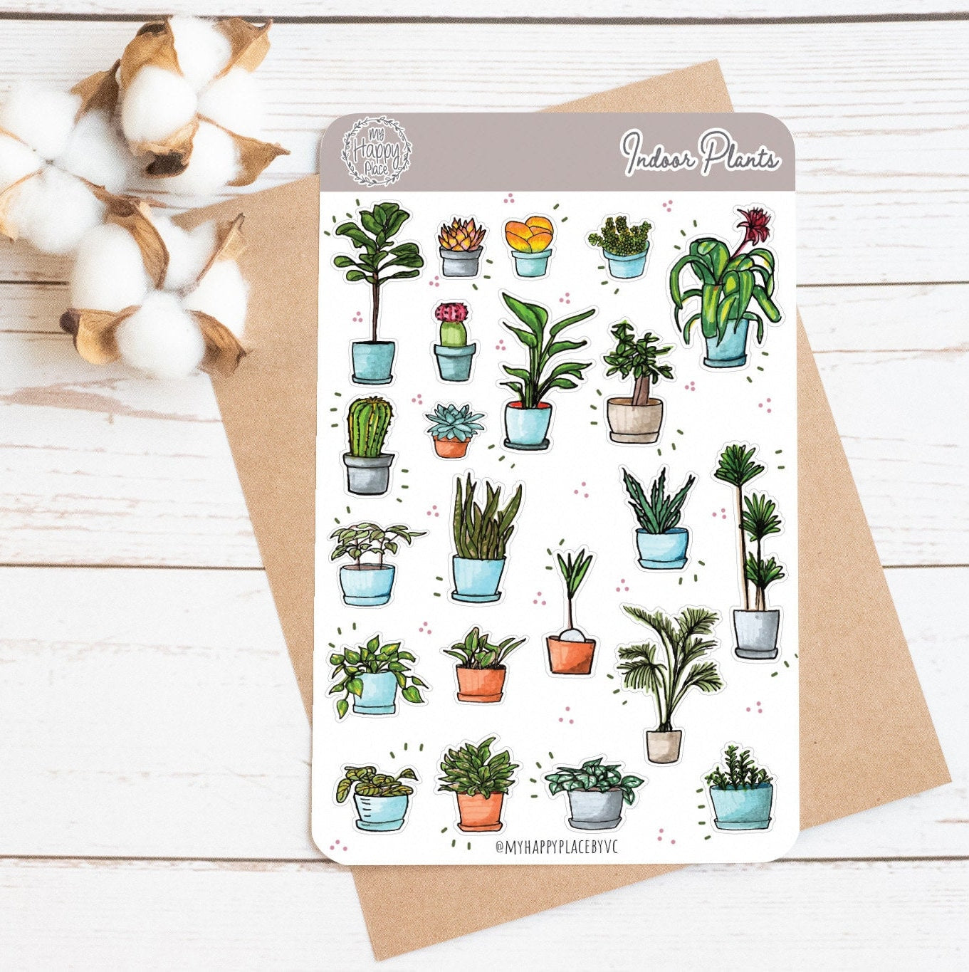 Indoor Plants Stickers Sheet. Succulent and Potted Plants Stickers. Planner Stickers for Bullet Journals and College Planner || HO912
