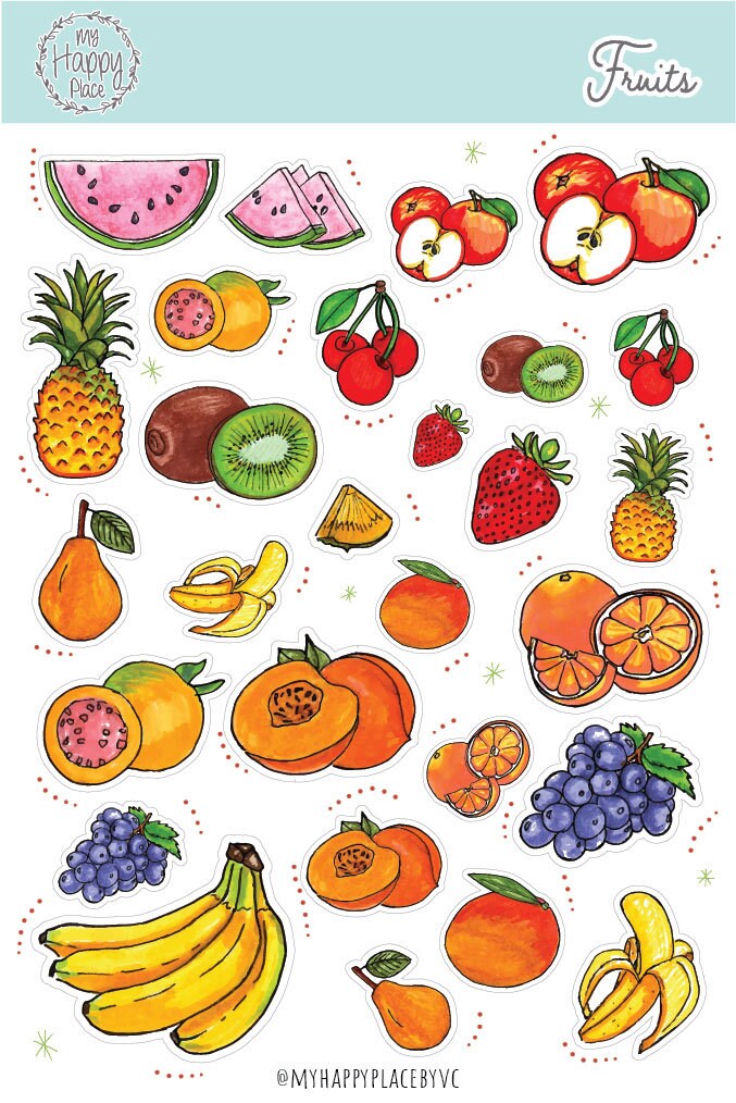 Fruits Stickers Sheet. Planner Stickers, Great for Bullet Journal, Scrapbooking, and Card Making || HO907
