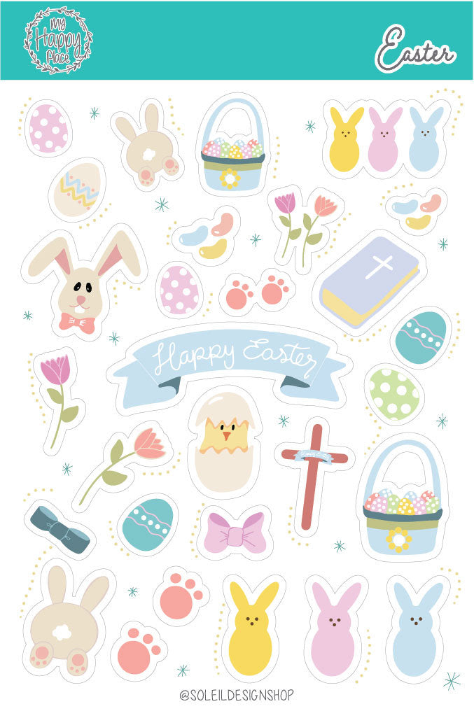 Easter Sticker Sheet. Easter Egg and Bully Stickers for Bullet Journals, Planners, and Scrapbooking || HO905