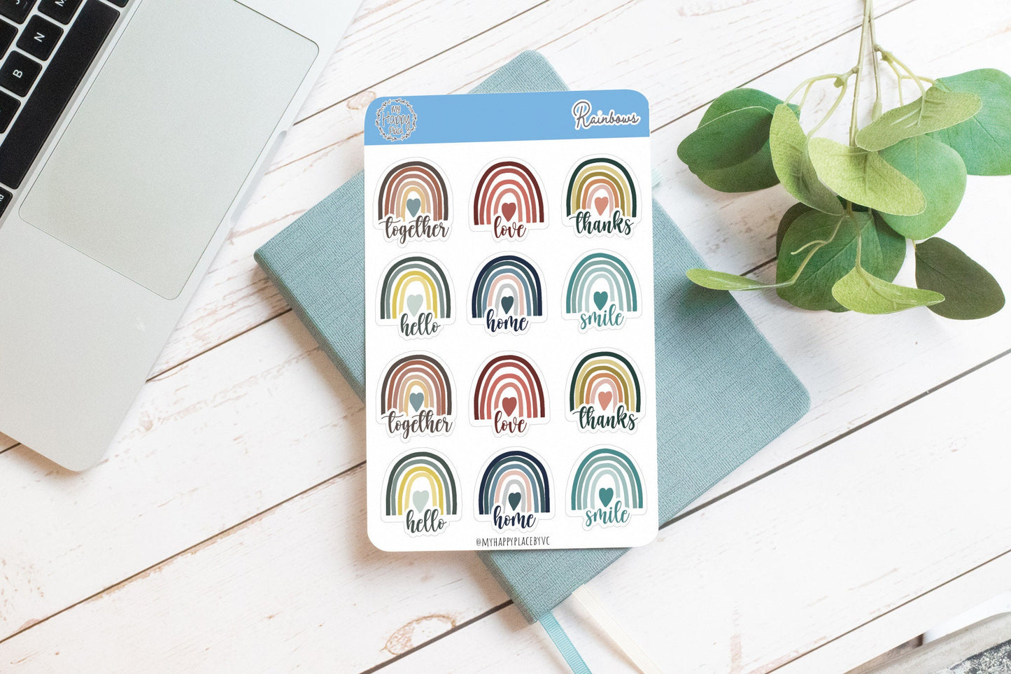 Rainbow Sticker Sheet. Planner Stickers with Friendly Words for Bullet Journals, Planners, Notes, and College Planners || HO903