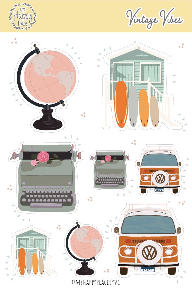 Vintage Vibes Sticker Sheet. Planner Stickers for Bullet Journals, Calendars, and Scrapbooking. College Planner Stickers || HO900