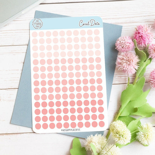 Coral Dots Planner Stickers for Bullet Journals, Planners and College Planner Sticker || H511-CRL