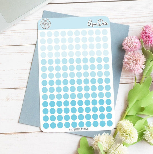 Aqua Dots Planner Stickers for Bullet Journals, Planners and College Planner Sticker || H511-AQA