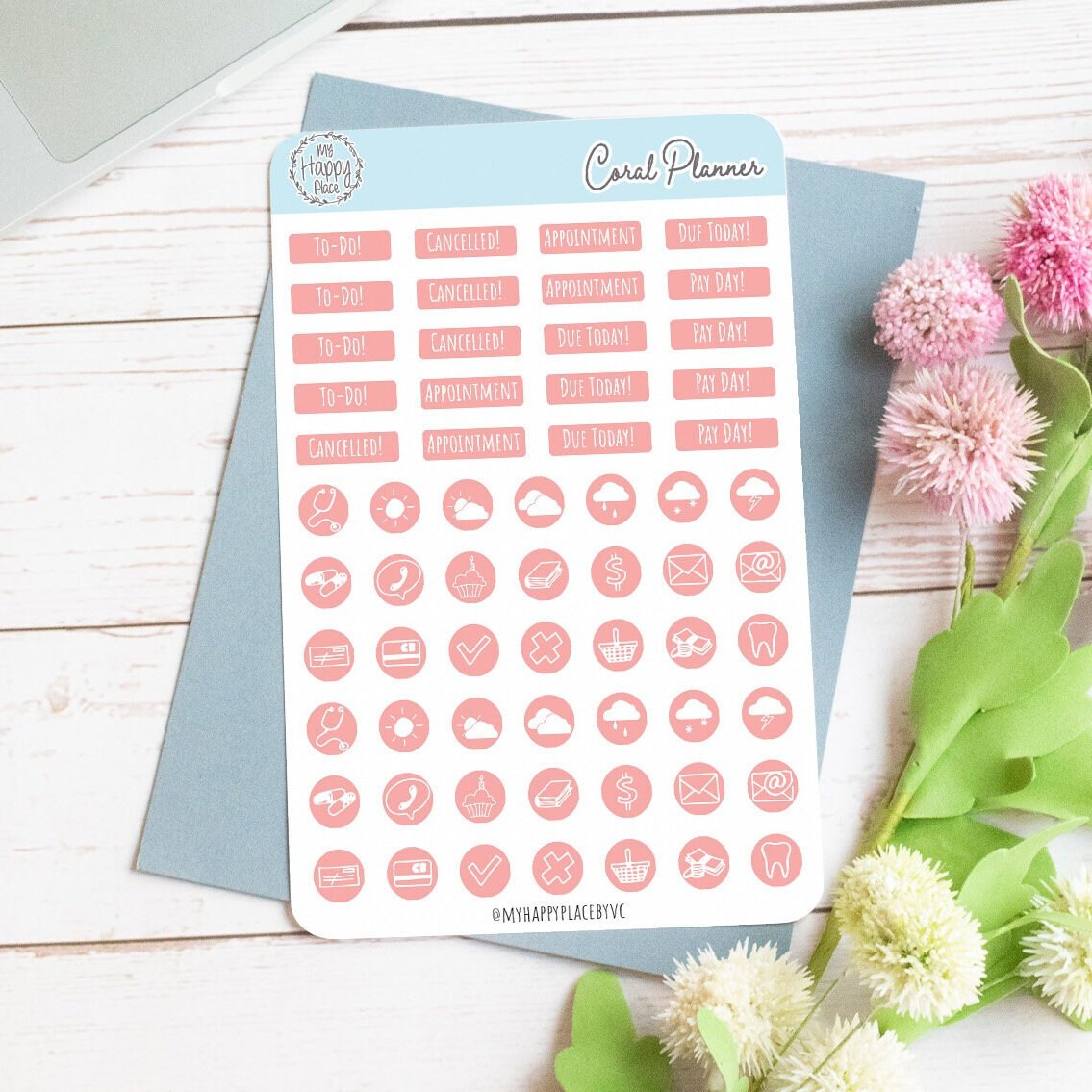 Coral Planner Stickers for Bullet Journals and Planners || H512-CRL