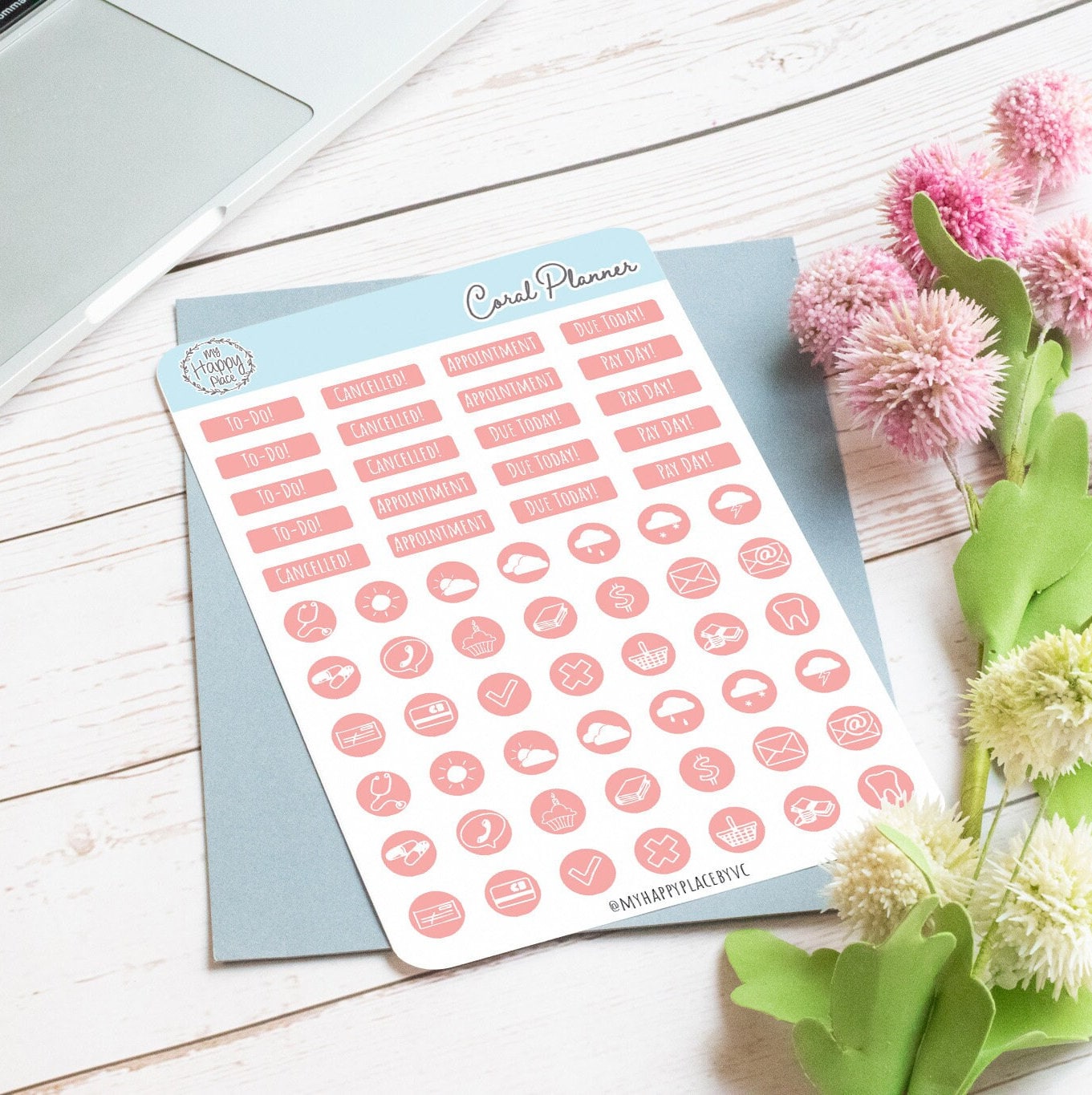 Coral Planner Stickers for Bullet Journals and Planners || H512-CRL