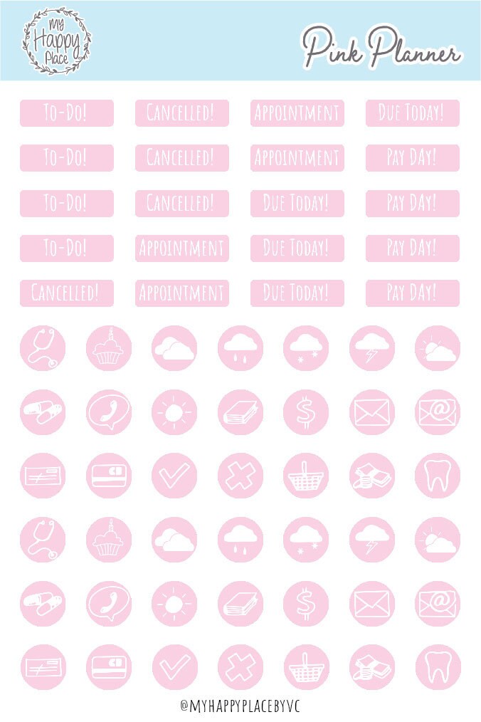 Pink Planner Stickers for Bullet Journals and Planners || H512-PNK