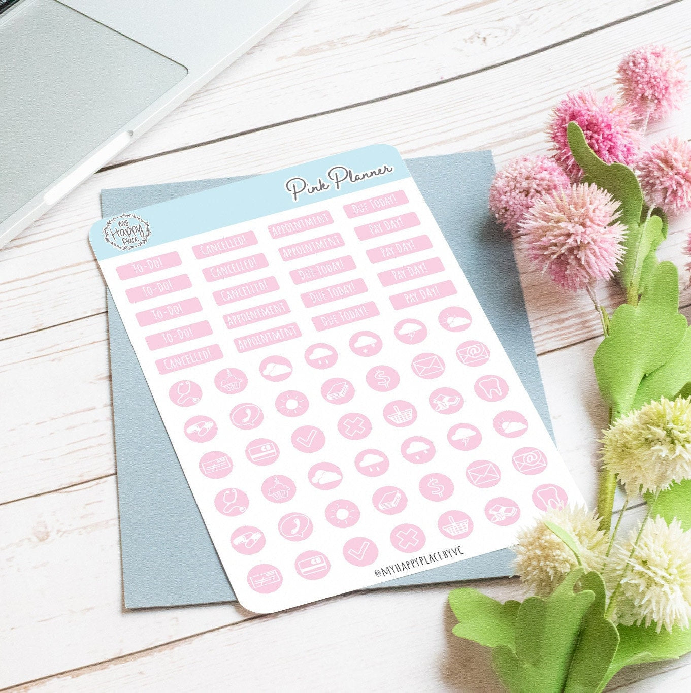 Pink Planner Stickers for Bullet Journals and Planners || H512-PNK