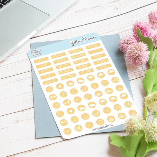 Yellow Planner Stickers for Bullet Journals and Planners || H512-YLW