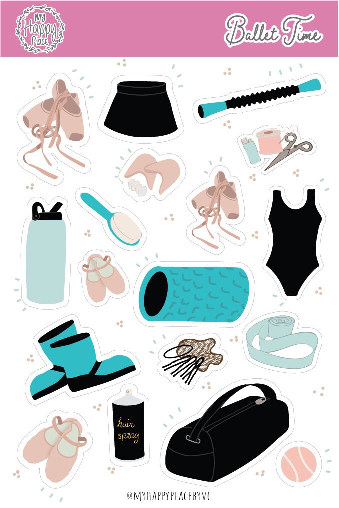Ballet Sticker Sheet. Planner Stickers for Bullet Journals, Calendars, and Scrapbooking. College Planner Stickers || HO909