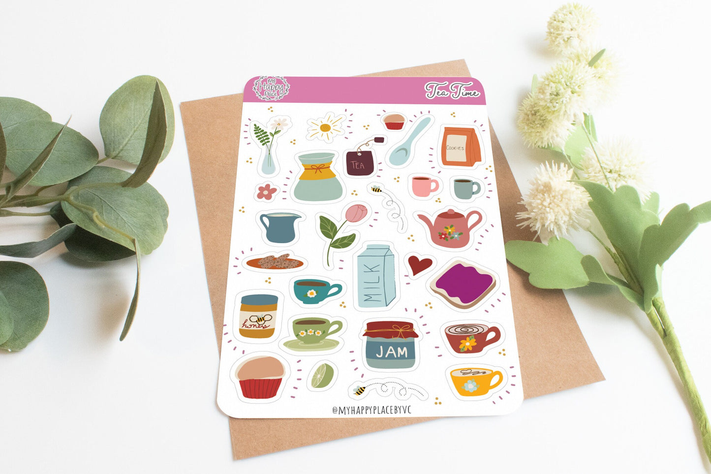 Tea Time Sticker Sheet. Tea & Coffee Planner Stickers for Bullet Journals, Card Making, and Scrapbooking || HO914