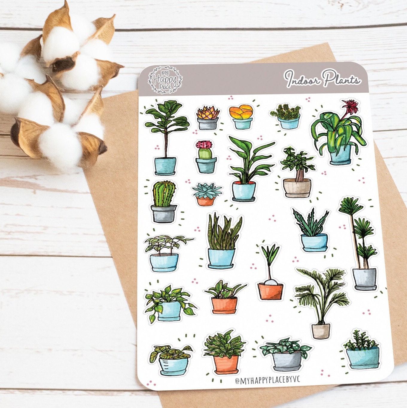 Indoor Plants Stickers Sheet. Succulent and Potted Plants Stickers. Planner Stickers for Bullet Journals and College Planner || HO912