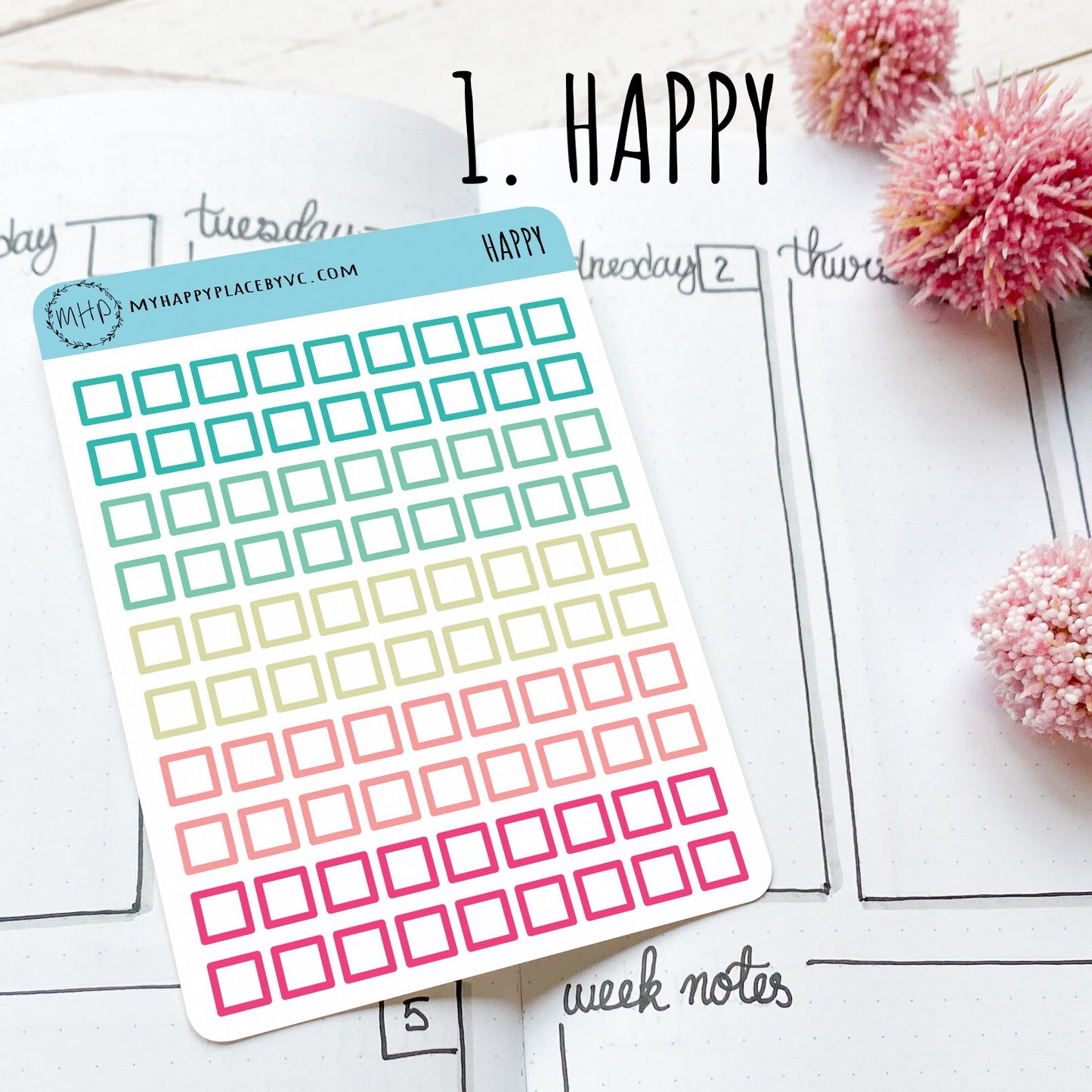 Small Square Stickers for Bullet Journals and Planners, Squares for Check Lists || Q103