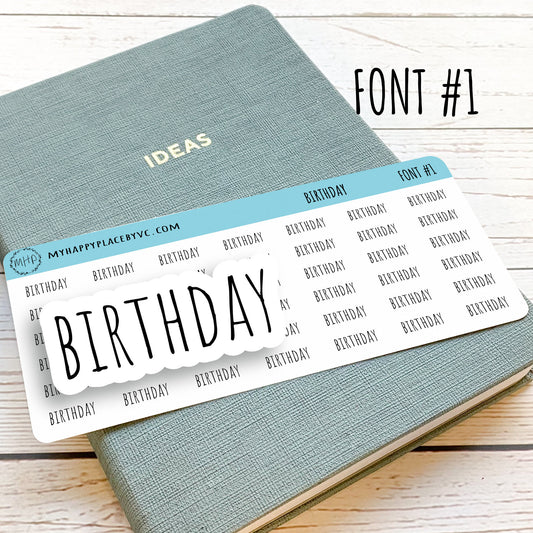 BIRTHDAY Stickers for Planner and Bullet Journals. 7 Fonts to Choose From || T314