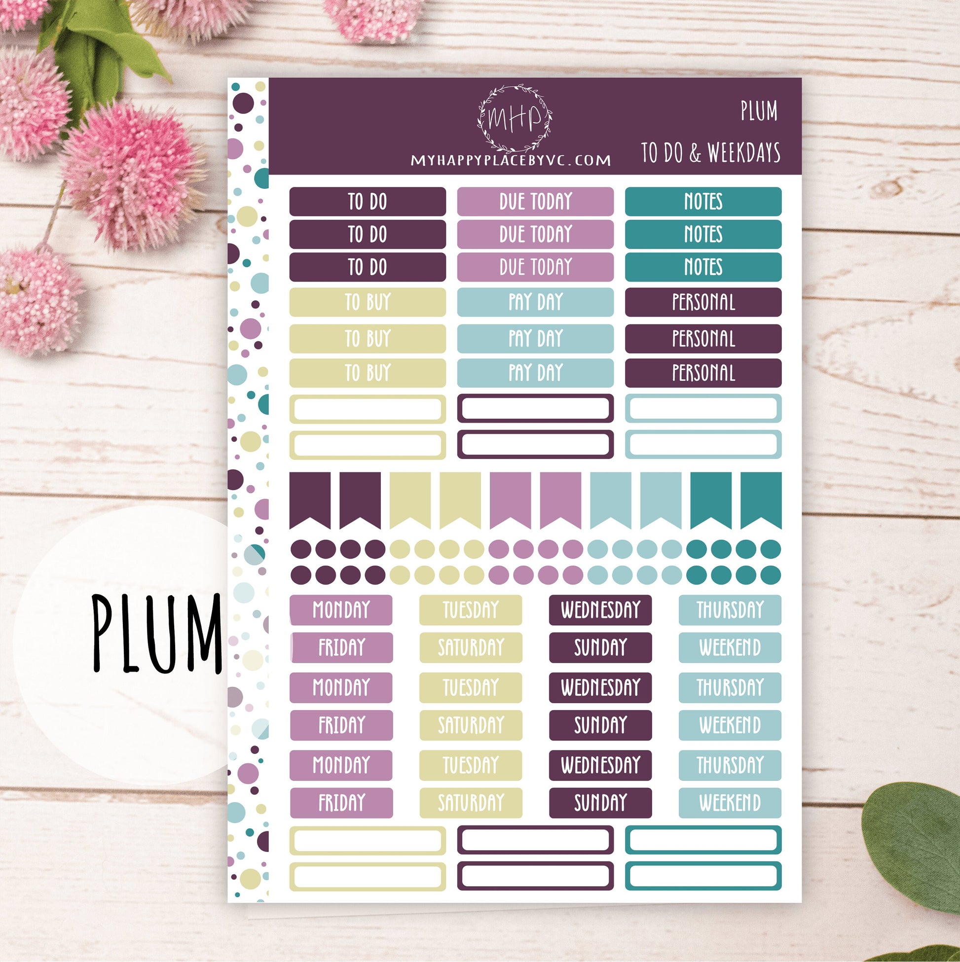 To Do & Days of the Week Planner Stickers. Sticker for College Planner, Teacher Planners and Bullet Journals || F727
