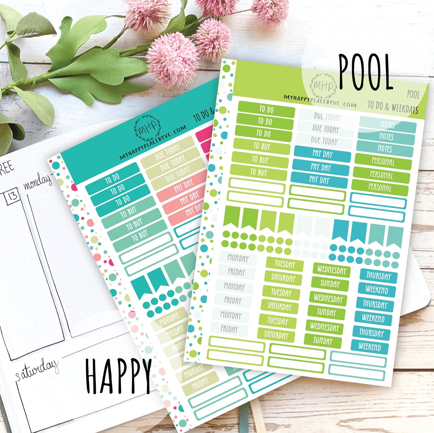 To Do & Days of the Week Planner Stickers. Sticker for College Planner, Teacher Planners and Bullet Journals || F727