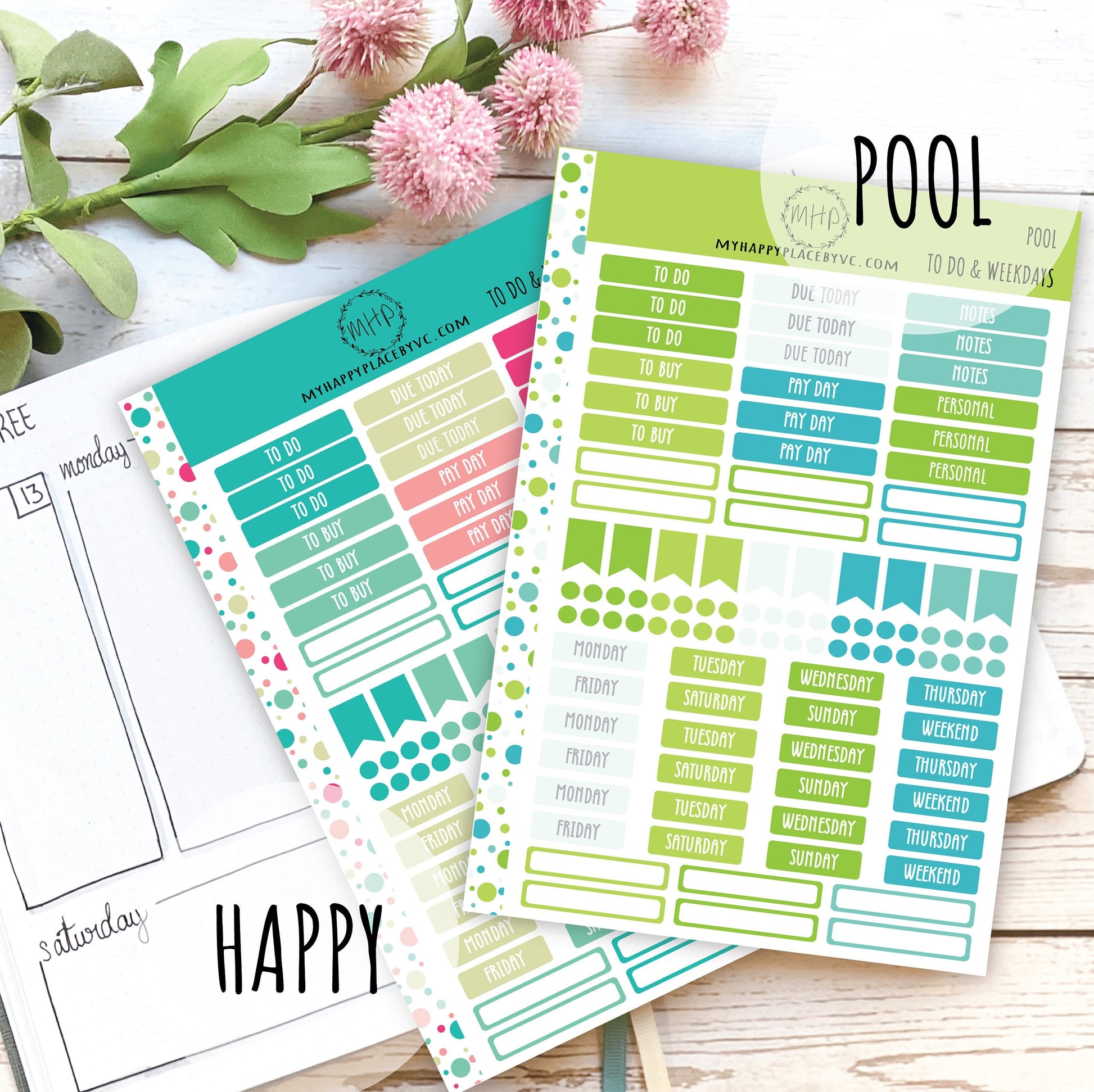 To Do & Days of the Week Planner Stickers. Sticker for College Planner, Teacher Planners and Bullet Journals || F727
