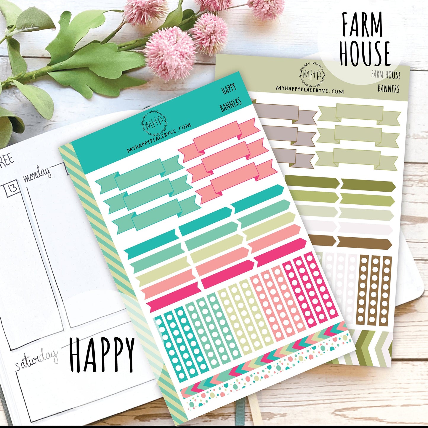 Banner Stickers for College Planner, Teachers Planners and Bullet Journals. Sticker Sheets || F715