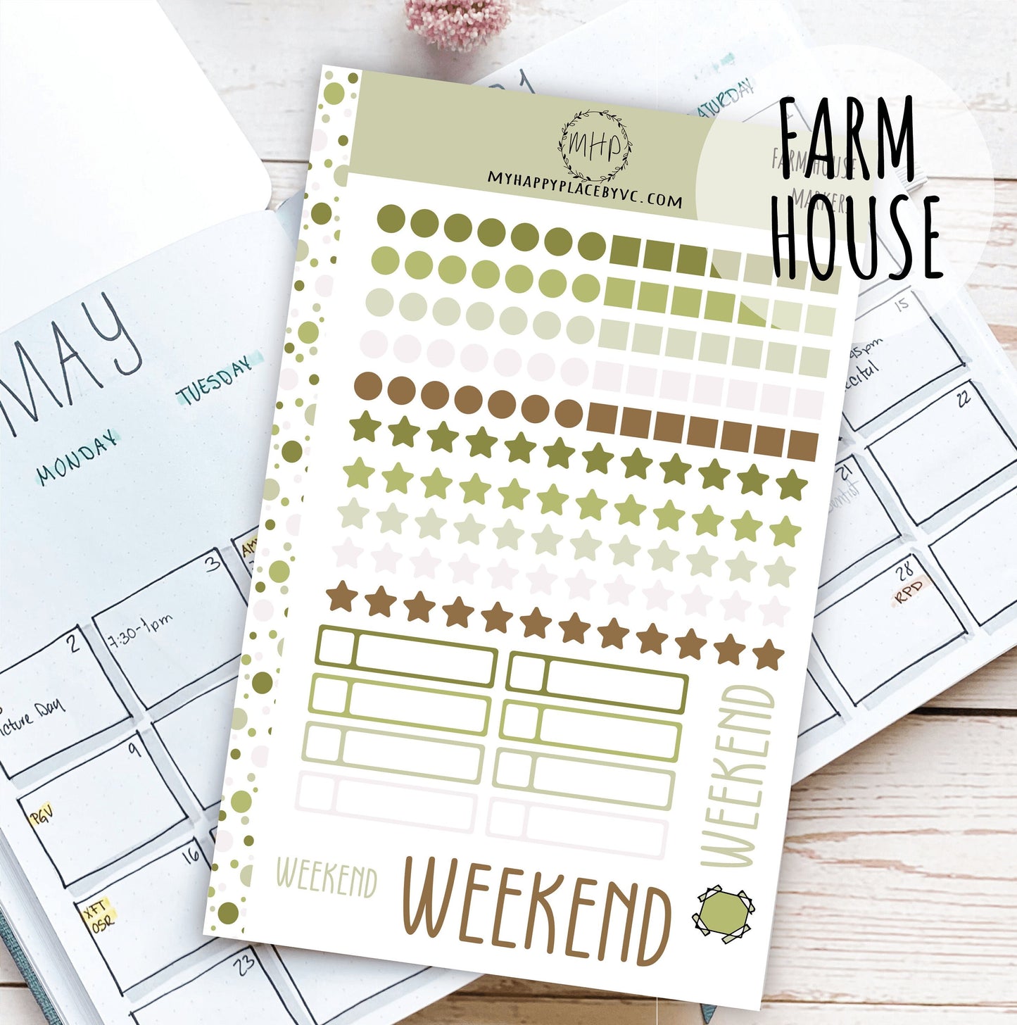 Dots, Square and Stars Bullet Stickers for Planners and Bullet Journals || F711