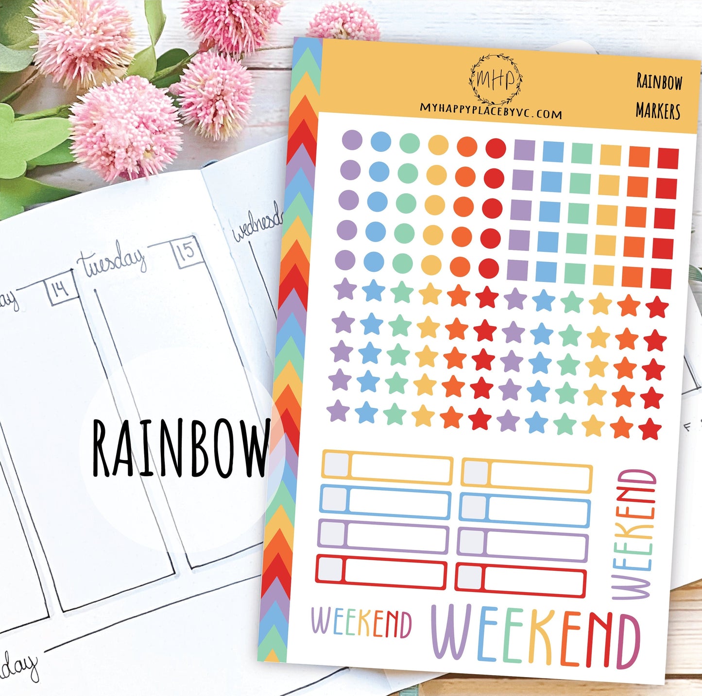 Dots, Square and Stars Bullet Stickers for Planners and Bullet Journals || F711