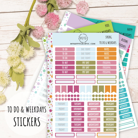 To Do & Days of the Week Planner Stickers. Sticker for College Planner, Teacher Planners and Bullet Journals || F727