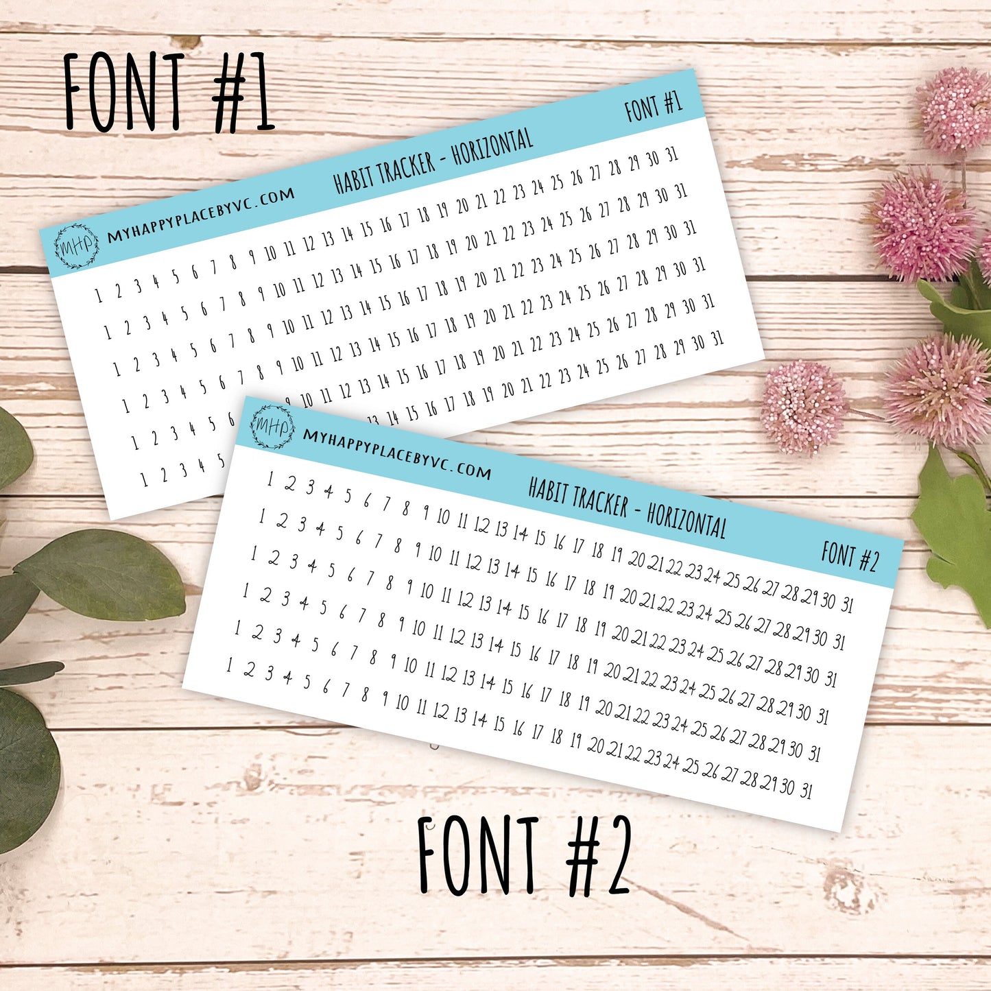 Habit Tracker Planner Stickers for College Planner, Homeschool Planner , and Bullet Journals. Horizontal Strips || T305